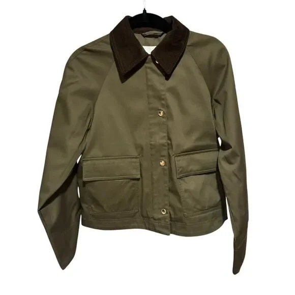 H&M Olive army Green oversized barn jacket corduroy collar - Picture 6 of 10